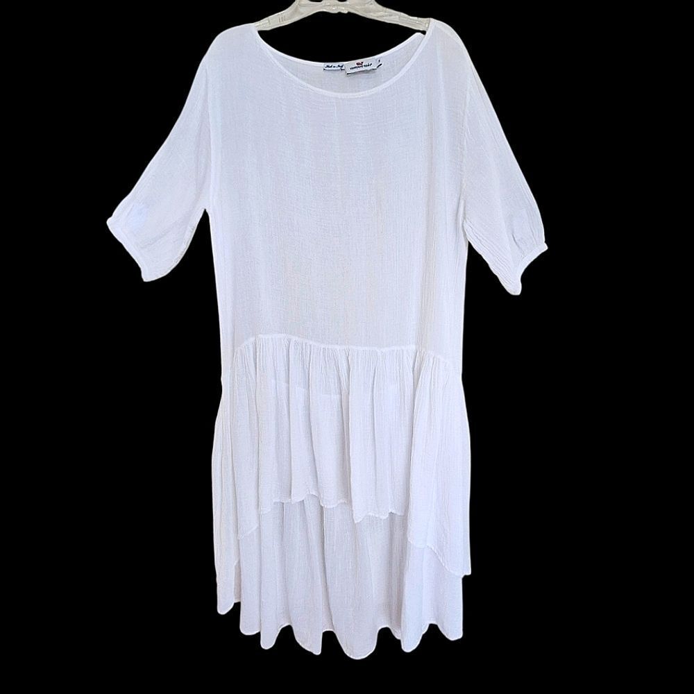 Vineyard Vines White Cotton Gauze High Low Ruffle Dress Made in Italy Oversize S